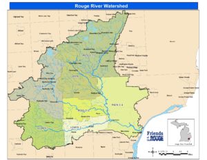 Rouge River Watershed map with Michigan